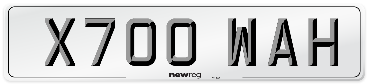 X700 WAH Number Plate from New Reg